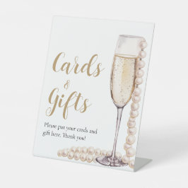 Gouden Parels en Prosecco Champagne Kaarten en ges Reclamebord Met Voetstuk
