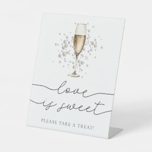 Gouden Parels en Prosecco Champagne Liefde is Zoet Reclamebord Met Voetstuk