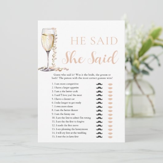 Gouden Parels en Prosecco Hij zei, Ze zei spel Kaart (Staand voorkant)
