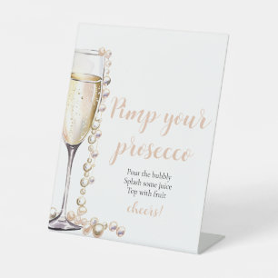 Gouden Parels en Prosecco Pimp Uw Prosecco Mimosa Reclamebord Met Voetstuk