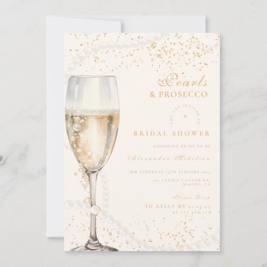 Gouden parels en Prosecco Vrijgezellenfeest Kaart (Voorkant)