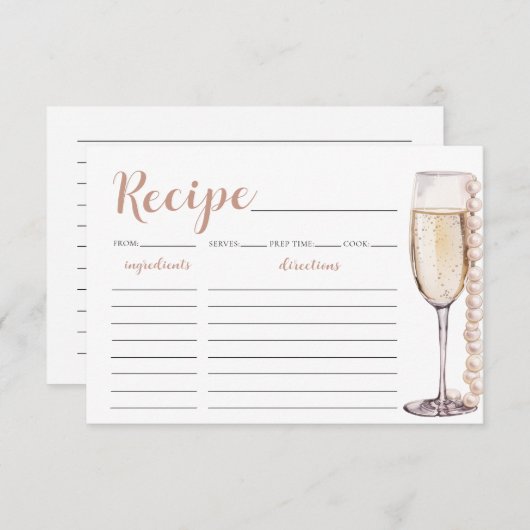 Gouden Parels en Prosecco Vrijgezellenfeest Recept Kaart (Voorkant / Achterkant)