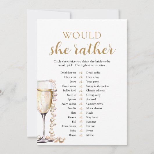 Gouden Parels en Prosecco Zou Ze Liever Spel Kaart (Voorkant)