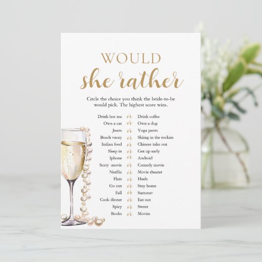 Gouden Parels en Prosecco Zou Ze Liever Spel Kaart (Staand voorkant)