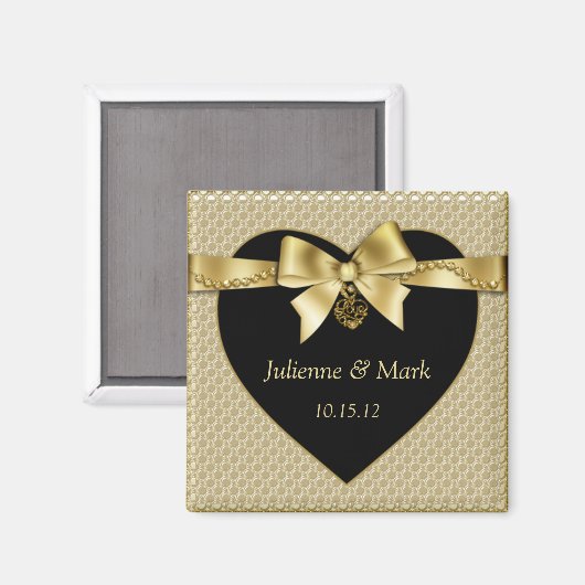 Gouden Parels Lint op Zwarte Magneet (Voorkant / Achterkant)