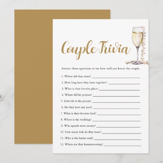Gouden Parels & Prosecco Koppel Trivia Bruidsfeest Kaart (Voorkant / Achterkant)