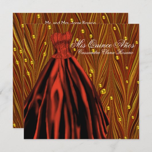 Gouden Parels Rood Jurk Rood Goud Quinceanera Kaart (Voorkant / Achterkant)