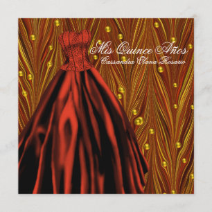 Gouden Parels Rood Jurk Rood Goud Quinceanera Kaart