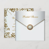 Gouden Parelwitte Bruidsuitnodiging Kaart (Voorkant / Achterkant)