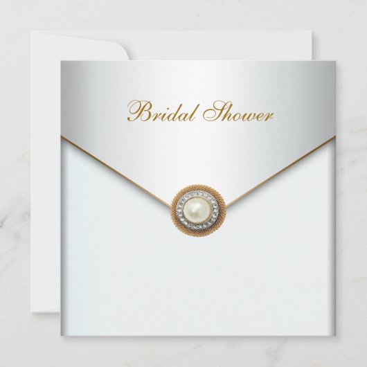 Gouden Parelwitte Bruidsuitnodiging Kaart (Voorkant)
