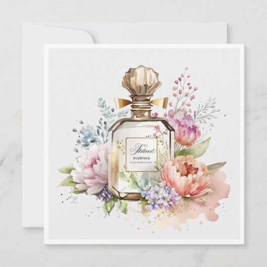 Gouden  parfumfles plat notitiekaartje (Voorkant)