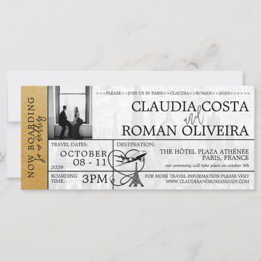 Gouden Parijs bruiloft instapkaart uitnodiging (Voorkant)