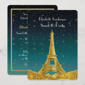 Gouden Parijse Skyline #2 Teal Sterren Sweet 16 V Kaart (Voorkant / Achterkant)