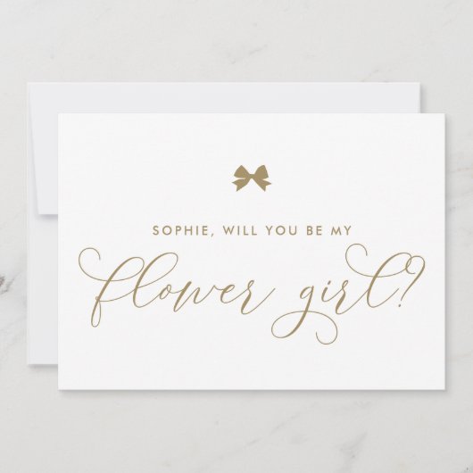 Gouden Parijse Strik Wil Je Mijn Bloemenmeisje Zij Kaart (Voorkant)