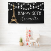 Gouden Paris Eiffeltoren Glitter Lights Sweet 16 Spandoek (Insitu)