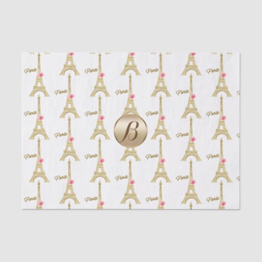 Gouden Paris Eiffeltoren Monogram Moderne Feestje Tissuepapier (Voorkant)