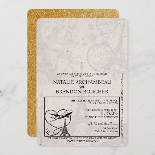 Gouden Paris Paspoort Huwelijk Kaart (Voorkant / Achterkant)