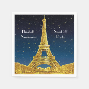 Gouden Paris Skyline #2 Blauwe Sterren Sweet 16 SQ Servetten