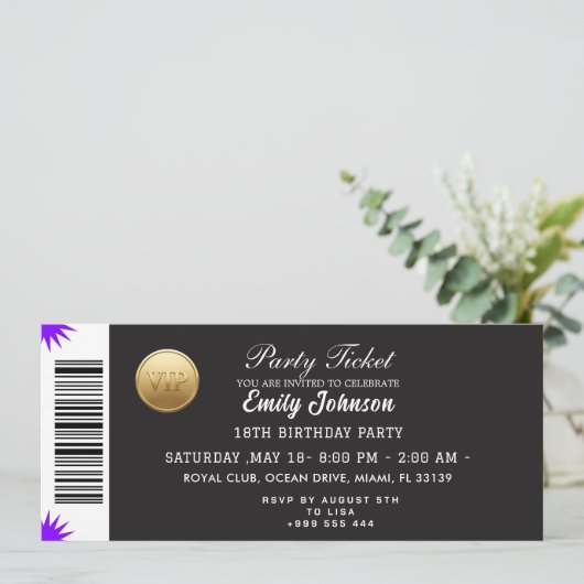 Gouden Partij Ticket Uitnodiging (Staand voorkant)