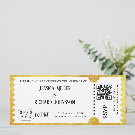 Gouden Partij Ticket Uitnodiging (Staand voorkant)