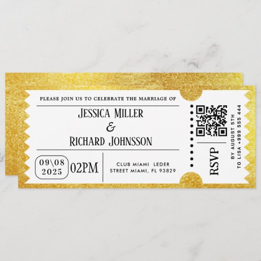 Gouden Partij Ticket Uitnodiging (Voorkant / Achterkant)
