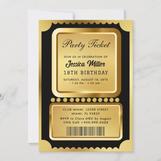 Gouden Partij Ticket Uitnodiging (Voorkant)