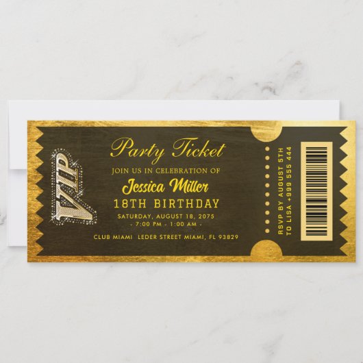 Gouden Partij Ticket Uitnodiging (Voorkant)