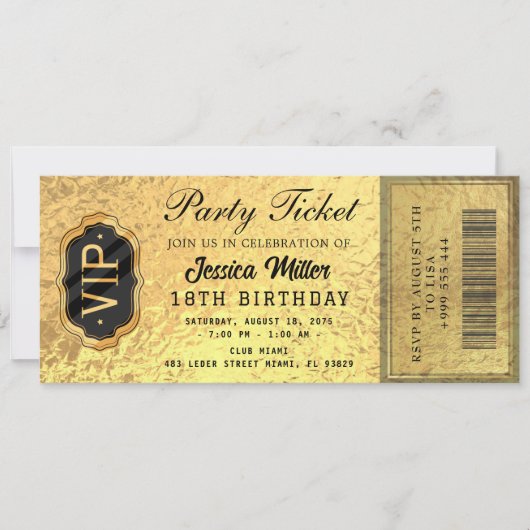 Gouden Partij Ticket Uitnodiging (Voorkant)