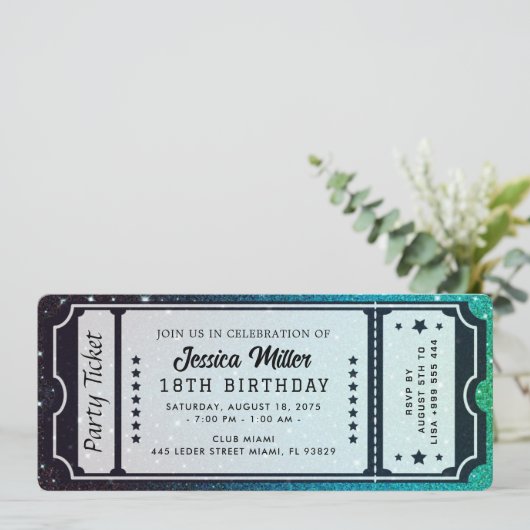 Gouden Partij Ticket Uitnodiging (Staand voorkant)