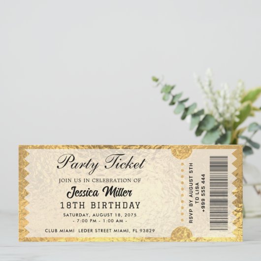 Gouden Partij Ticket Uitnodiging (Staand voorkant)