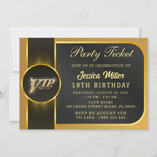 Gouden Partij Ticket Uitnodiging (Voorkant)