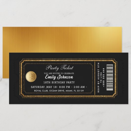 Gouden Partij Ticket Uitnodiging 2026 (Voorkant / Achterkant)