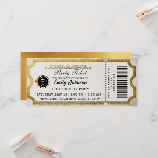 Gouden Partij Ticket Uitnodiging 2026 (Voorkant / Achterkant in situ)