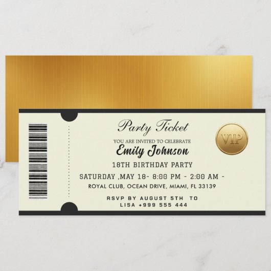 Gouden Partij Ticket Uitnodiging 2026 (Voorkant / Achterkant)