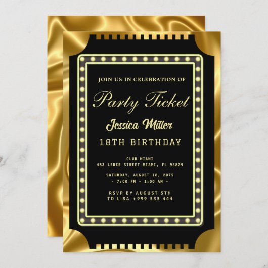 Gouden Partijkaart Uitnodiging (Voorkant / Achterkant)