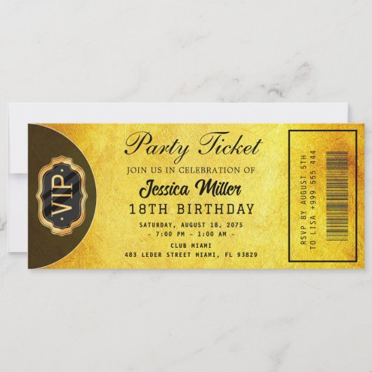 Gouden Partijticket Uitnodiging (Voorkant)