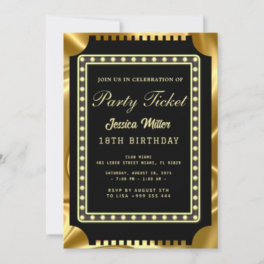 Gouden Partijticket Uitnodiging (Voorkant)