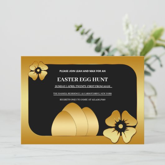 Gouden Pasen Brunch Ei Hunt Uitnodiging (Staand voorkant)