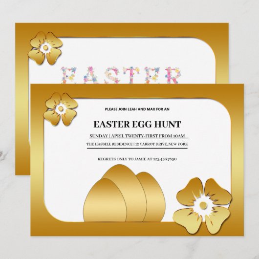 Gouden Pasen Brunch Ei Hunt Uitnodiging (Voorkant / Achterkant)