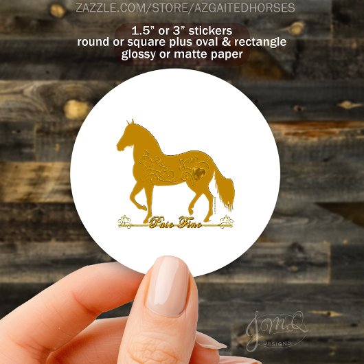 Gouden Paso Fino Paard met Hart Ronde Sticker