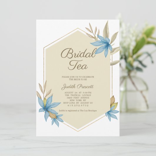 Gouden pastel bloemenbruids theekransje Vrijgezell Kaart (Staand voorkant)