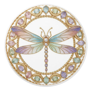 Gouden Pastel Libel - Roze Lilac Blauw & Groen Keramische Knop