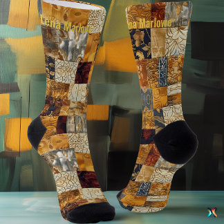 Gouden Patchwork Kunstsokken – Op Maat Gemaakt Ele Sokken
