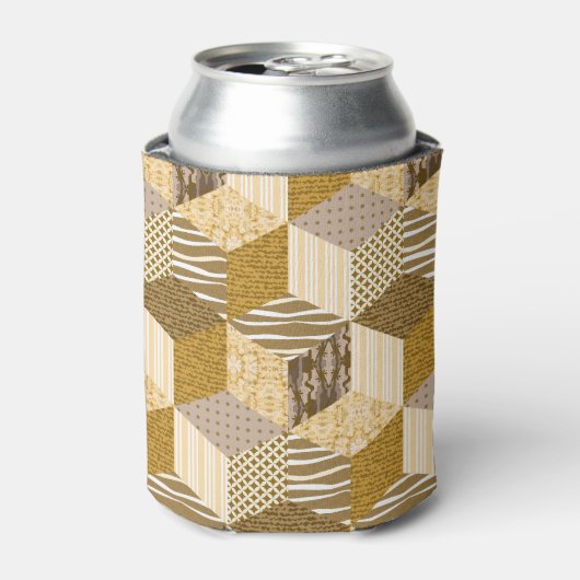 Gouden Patchwork: Sandy Quilt Elegance. Blikjeskoeler (Blikje Voorkant)