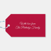 Gouden patrijs rode winterboom Kerstmis foto Cadeaulabel (Achterkant Horizontaal)