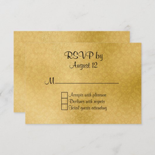 Gouden Patroon Bruiloft RSVP Kaart (Voorkant / Achterkant)