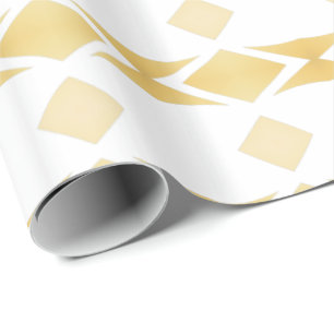 Gouden Patroon Diamanten Strepen op Puur Wit Cadeaupapier