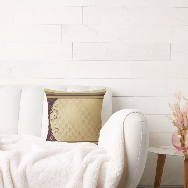 Gouden Patroon en Burgungy Kussen (Bank)