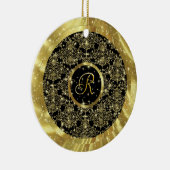 Gouden Patroon & Sparkles-Custom Initiaal Keramisch Ornament (Rechts)