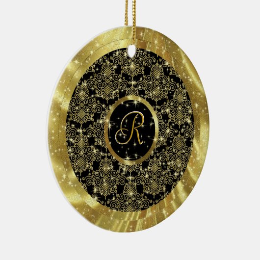 Gouden Patroon & Sparkles-Custom Initiaal Keramisch Ornament (Rechts)